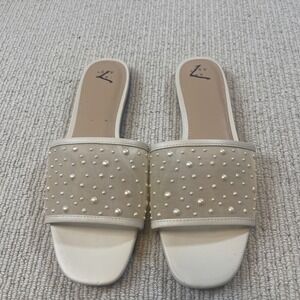 A New Day Women's Size 9 Elain Pearl Mesh Slide Sandals